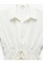 Front Tie Gathered Bow Detailed Short Sleeve Shirt Collar Blouse - 5
