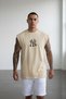Men's Beige Ny Printed Oversize Sleeveless T-Shirt