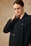 Stone and Satin Detailed Lined Oversized Overcoat Black 6837 - 3
