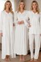 New Season Ecru Long Sleeve Stylish Lace Embroidered Design Dressing Gown Nightgown Pajama Set - 3