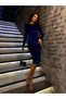 Velvet Midi Length Evening Dress with Cotton Detail 582312 Cobalt Blue - 3