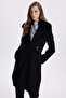 Double-Breasted Collar Belt Detailed Cashmere Coat Black 13404 - 6