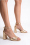 Women's Ankle Strap Elegant Single Strap Metallic Gold Chunky Heel Shoes, Wedding Dress Wedding Shoes