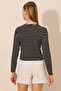 Women's Fitted Crew Neck Striped Long Sleeve Blouse - 5
