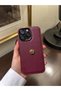 iPhone 14 Pro Max Compatible Leather Textured Phone Case with Gold Rose Detail