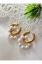 Natural Stone Pearl Steel Hoop Earrings - 3