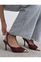 Lune Pointed Toe Lace Embroidered Gold Metal Buckle Heeled Shoes - 2
