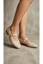 Women's Beige Disco Stone Buckle Leather Ballerinas 1cm Byndsk400 - 5