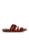 Red Leather Women's Flat Slippers 01Wu7445