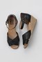 Black Leather Women's Wedge Heeled Sandals 01Ws11102