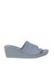 Blue Leather Women's Wedge Heel Piece Set Slipper 01Wy2404
