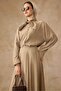 Scarf Collar Shirt Skirt Modal Double Set Kamel 9460-Tk - 3