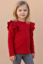 Girl's Red Shoulder Ruffle Cotton Top Crew Neck Body Sweatshirt October 29 Show Outfit