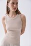 Women's Stone Color Fitted Crew Neck Sleeveless T-Shirt - 3