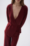 Women's Burgundy Loose Fit Tie-Up V-Neck Long Sleeve Blouse - 3