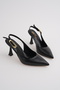 Women's Black Leather Ankle Strap Classic Heeled Shoes