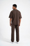 Men's Brown Plain Oversize Two Thread Short Sleeve Tracksuit Set - 2