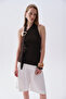Women's Brown Fitted Blouse with Buckle Detail