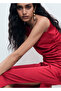 Asymmetrical Satin Dress with Side Slit - 7