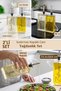 Set of 2 Glass Oil Pot with Silver Lid, Sunflower and Olive Oil Label, Sauce Bowl, Vinegar Bowl, Oil Pot Set 500ml - 2