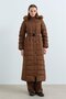 Hooded Belted Goose down Coat Brown - 5