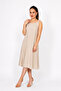 Women's Cream Rope Strap Soft Fabric Comfortable Cut Cotton Viscose Dress