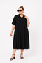 Women's Plus Size Black Cotton Viscose Midi Oversize Loose Cut Shirt Dress