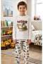Boys' 100% Cotton White Construction Vehicle Car Truck Pattern Long Sleeve Pajama Set