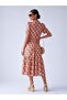 Women's Red Patterned Viscose Midi Dress – Lume Fit |   Elastic Waist Form |   Lightweight Drapey Structure - 2