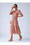 Women's Red Patterned Viscose Midi Dress – Lume Fit |   Elastic Waist Form |   Lightweight Drapey Structure