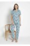 Turquoise Tropical Patterned Short Sleeve 100% Cotton Pajama Set – Relaxed and Comfortable Home Wear - 4