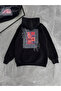    Long Sleeve Hooded Front and Back Printed Sweatshirt - Black - 4