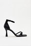 Women's Two-Strap Stone Detailed Blunt Toe Thin Heeled Evening Dress Shoes Black