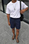 Men's Premium Jogger Relax Fit Navy Blue Short Combed Cotton Shorts - 2