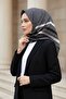 Black Cream Monogram Pattern Twill Silk Scarf - 90X90 Planting Shape, Hand Sewing - 3