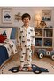 Boy's 100% Cotton Ecru Elephant Car Pattern Shirt Collar Buttoned Winter Pajama Set