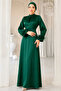 Satin Hijab Graduation Evening Dress with Feather Detail on the Sleeve, Suitable for Events and Engagement - 4