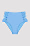 Blue Basic High Waist Bikini Bottom with Rope Detail on the Sides - 4