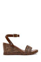 Women's Brown Ankle Buckle Wedge Heeled Straw Sandals 26Sfe4814M7