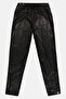 Women Skinny Fit Leather Split Pants, Black - 4