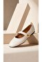 Women's White Drop Buckle Patent Leather Ballerinas 1cm Bynddam01 - 6
