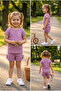 Girl's Shorts Set with Drawstring and Heart Print