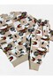 Boy's Cotton Fabric Beige Color Cross Motor Patterned Long Sleeve Winter Pajama Set - 4