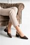 Women's Aci Brown Tesla Skin Gold Buckle Strap New Season Short Heel Shoes - 2