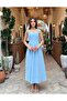 Blue Stone Printed A-Line Lace-Up Dress - Tight Fit