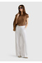 Women's White 100% Linen Palazzo Trousers with Side Pockets and Elastic Back Waist - 3