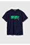 Boy's Navy Blue Crew Neck T-Shirt with Logo Print on the Front