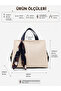 Women's Cream Navy Blue Large Size Inner Pocket Double Handle Scarf Detailed Useful Cross Strap Hand and Shoulder Bag - 5