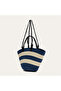 Women's Navy Blue Striped Straw Shoulder Bag - 3