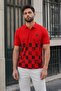 Red Patterned Men's Polo Collar T-Shirt 5871